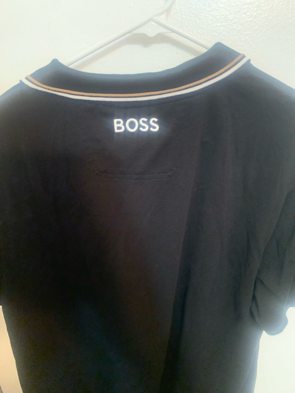 Boss Black Polo with White and Tan Contrast Collar